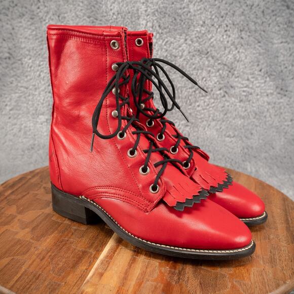 Laredo Shoes - Vintage Laredo Kiltie Women’s 6 M Red Lace up leather Cowboy Western Boots ~USA